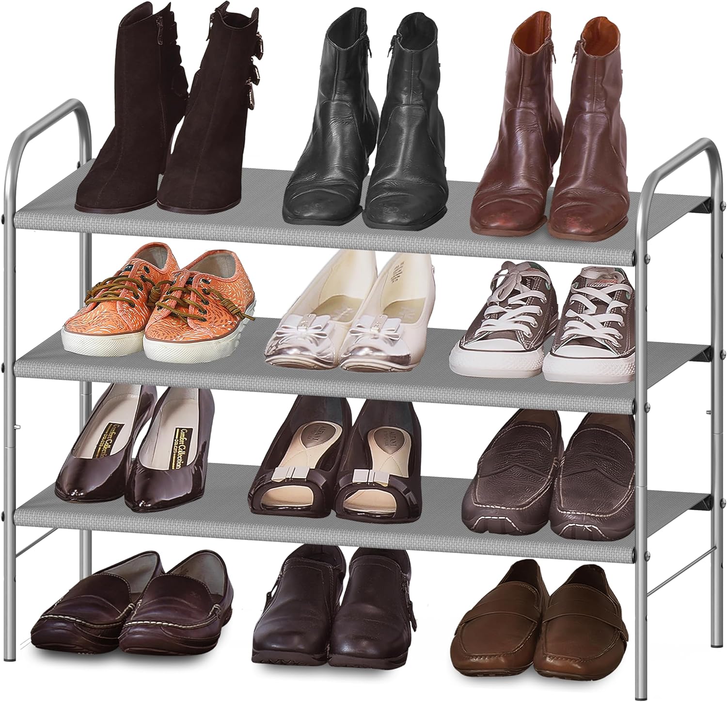 Simple Houseware 3-Tier Shoe Rack - Space-Saving Organizer for 9-16 Pairs | Sturdy Metal Frame, Easy Assembly, Grey