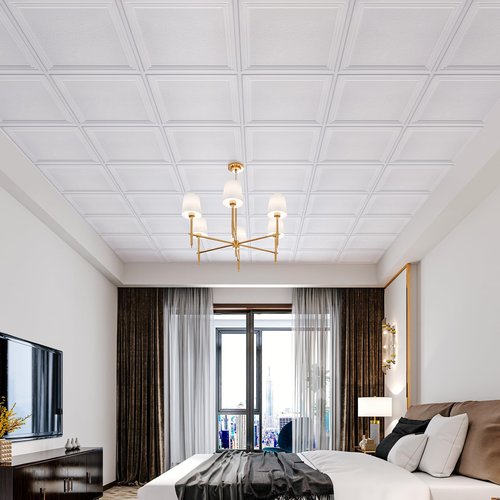 STICKGOO Drop Ceiling Tiles 24x24 PVC Glue Up Ceiling Panel to Prevent Breakage Pack of 12 Tiles Cover 48 Sq. Ft, Textured Popcorn White