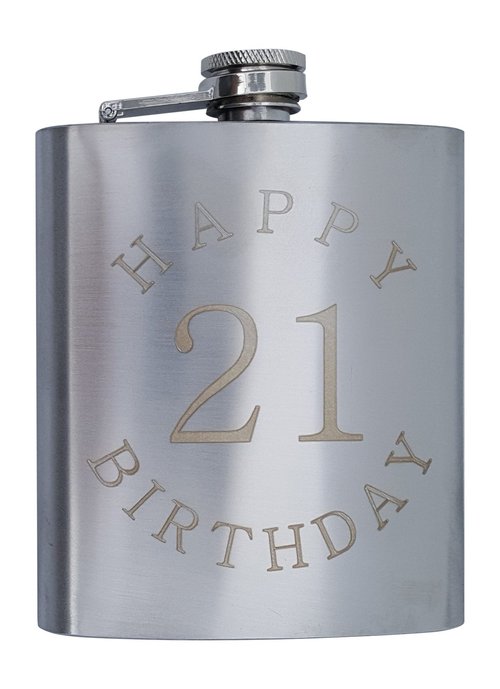 21st Birthday Flask Gift Set - 7 oz Flask Engraved with Happy 21 Birthday