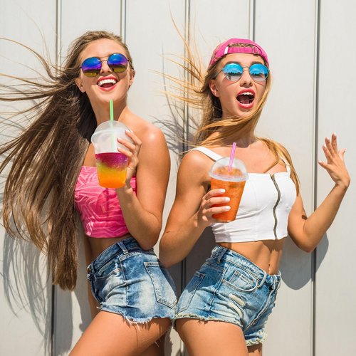 Ninehaoou 24 Sets Slushie Cups with Dome Lids and Straws Detachable Spoon Straws Reusable 16 oz Plastic Iced Coffee Cups Smoothie Tumbler for Birthdays Summer Party Supplies (Transparent White)