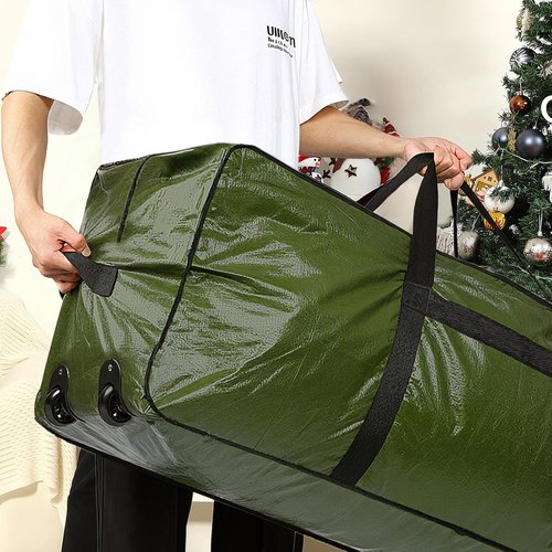 HOMEST Christmas Tree Storage Bag - Zippered, Reinforced Handles & Wheels for 7.5-9 ft Trees | Green