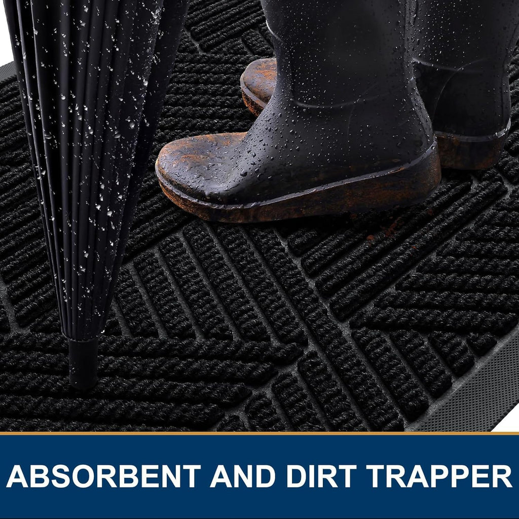 Smiry Heavy-Duty Rubber Doormat - Irregular Triangle Design | Traps Dirt & Moisture, Easy to Clean (29.5x17, Black)