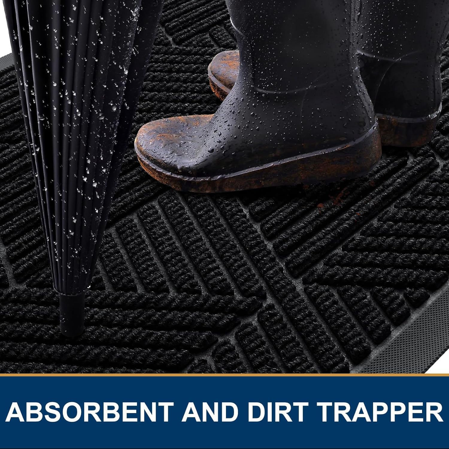 Smiry Heavy-Duty Rubber Doormat - Irregular Triangle Design | Traps Dirt & Moisture, Easy to Clean (29.5x17, Black)