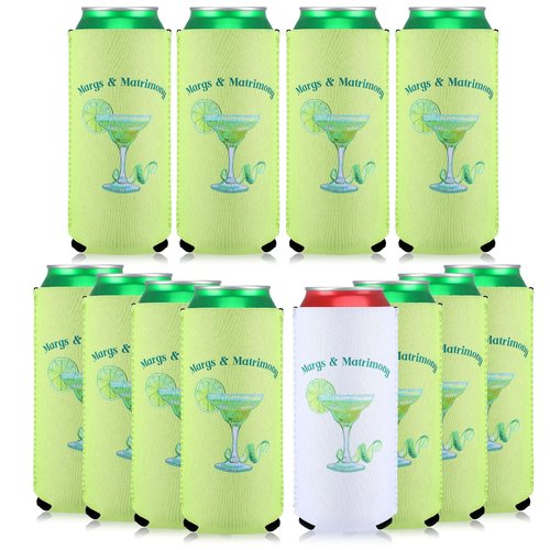 Jingmore 12 Pcs Bachelorette Can Coolers Bulk Margarita Party Can Sleeves Margs and Matrimony Beer Cup Holders for Bachelorette Party Favor Bridal Shower Wedding Decorations (5.51 x 3.54 Inch)