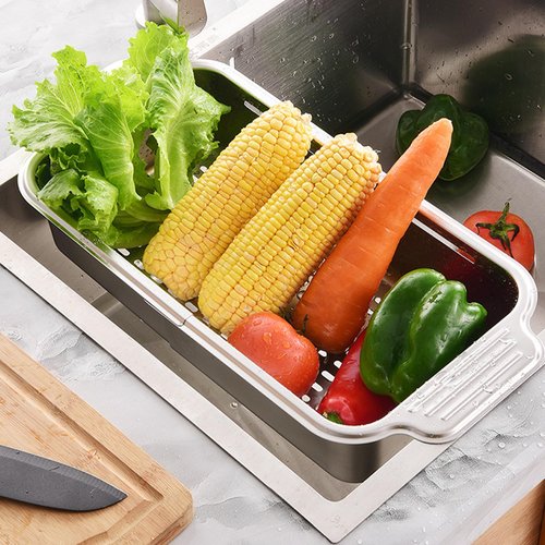 Collapsible Colander Strainer Basket, IEMIEBSHA Stainless Steel Extendable Kitchen Sink Accessories, Retractable Drain Basket for Fruit and Vegetable Wash, Drain Pasta and Dry Dishes
