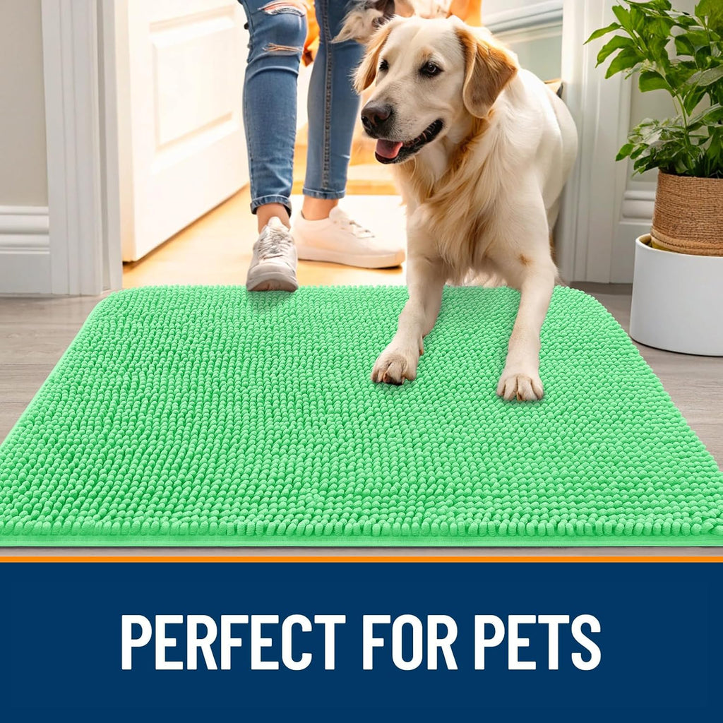 OLANLY Dog Door Mat - Absorbent Non-Slip Chenille Mat for Muddy Paws | 36x24, Mint Green