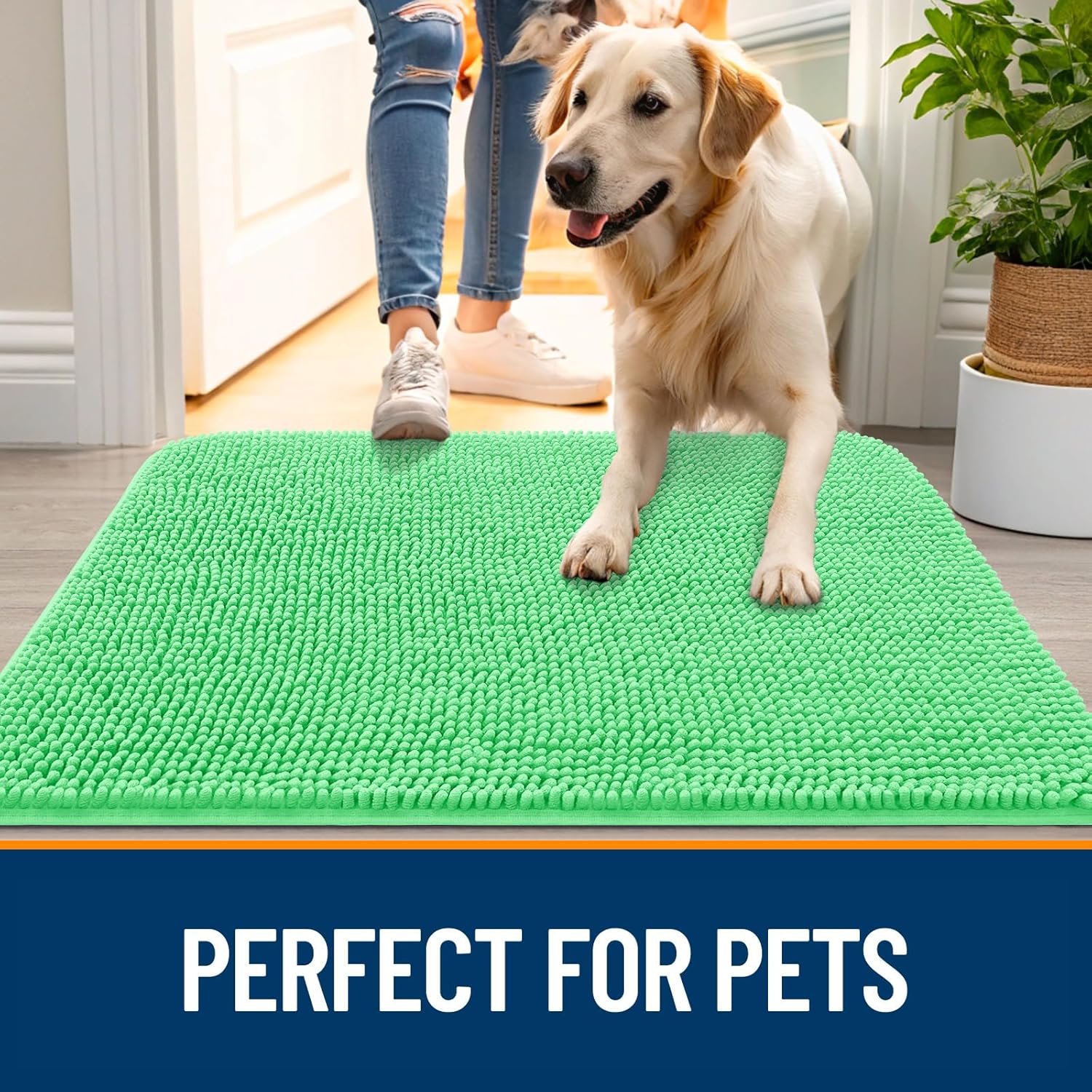 OLANLY Dog Door Mat - Absorbent Non-Slip Chenille Mat for Muddy Paws | 36x24, Mint Green