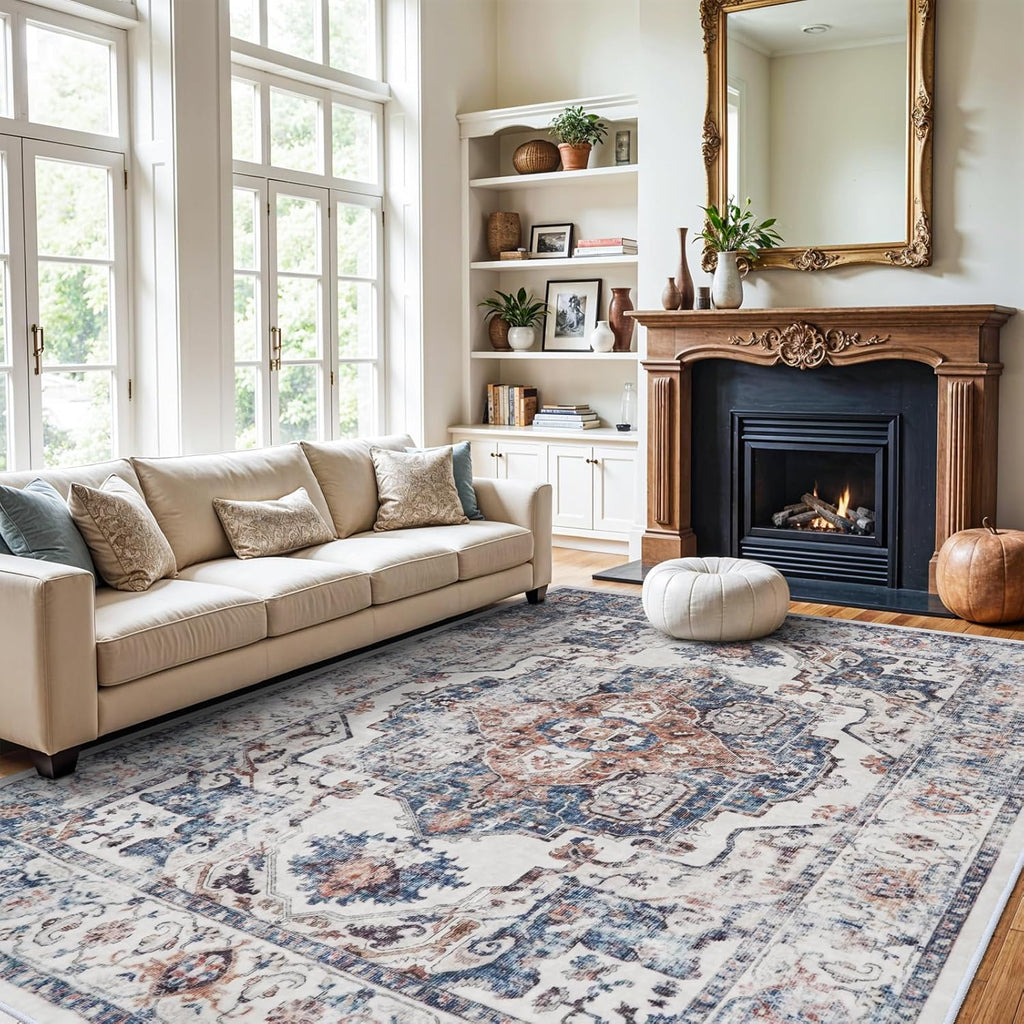 Skiennix Large 9x12 Area Rug - Soft, Non-Slip, Stain-Resistant Carpet for Living Room & Bedroom | Brick Color