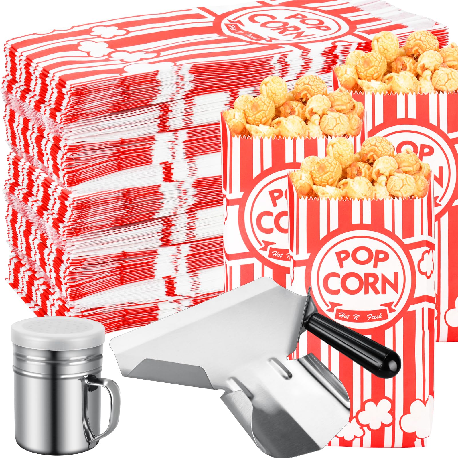 Essenya 602 Pcs Popcorn Bags with Popcorn Scoop and Salt Shaker,1 oz Small Pop Corn Bags Popcorn Bags Individual Servings for Popcorn Machine Supplies Party Movie Night Theater