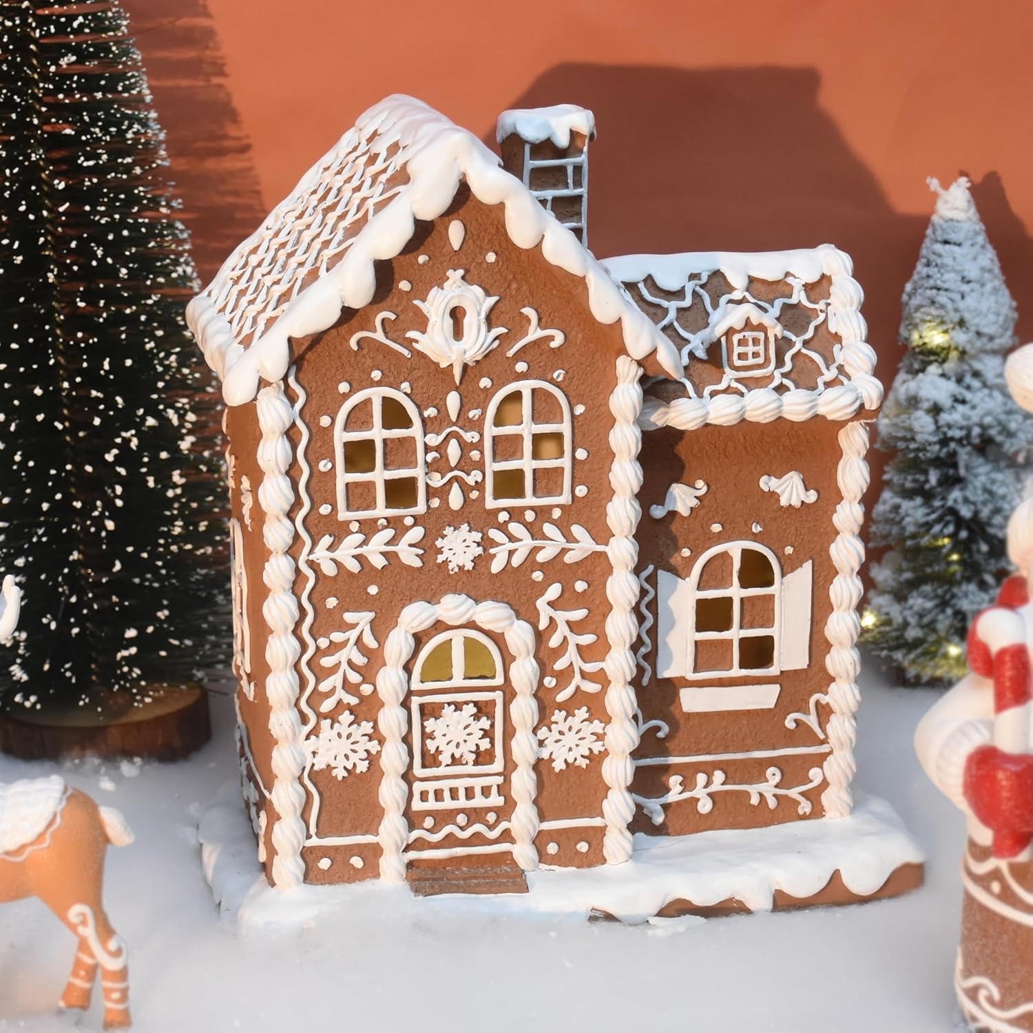 Sheaifun Gingerbread House Decor - LED Christmas Decorations for Indoor Tabletop | 9 x 5 x 10.2 Inch