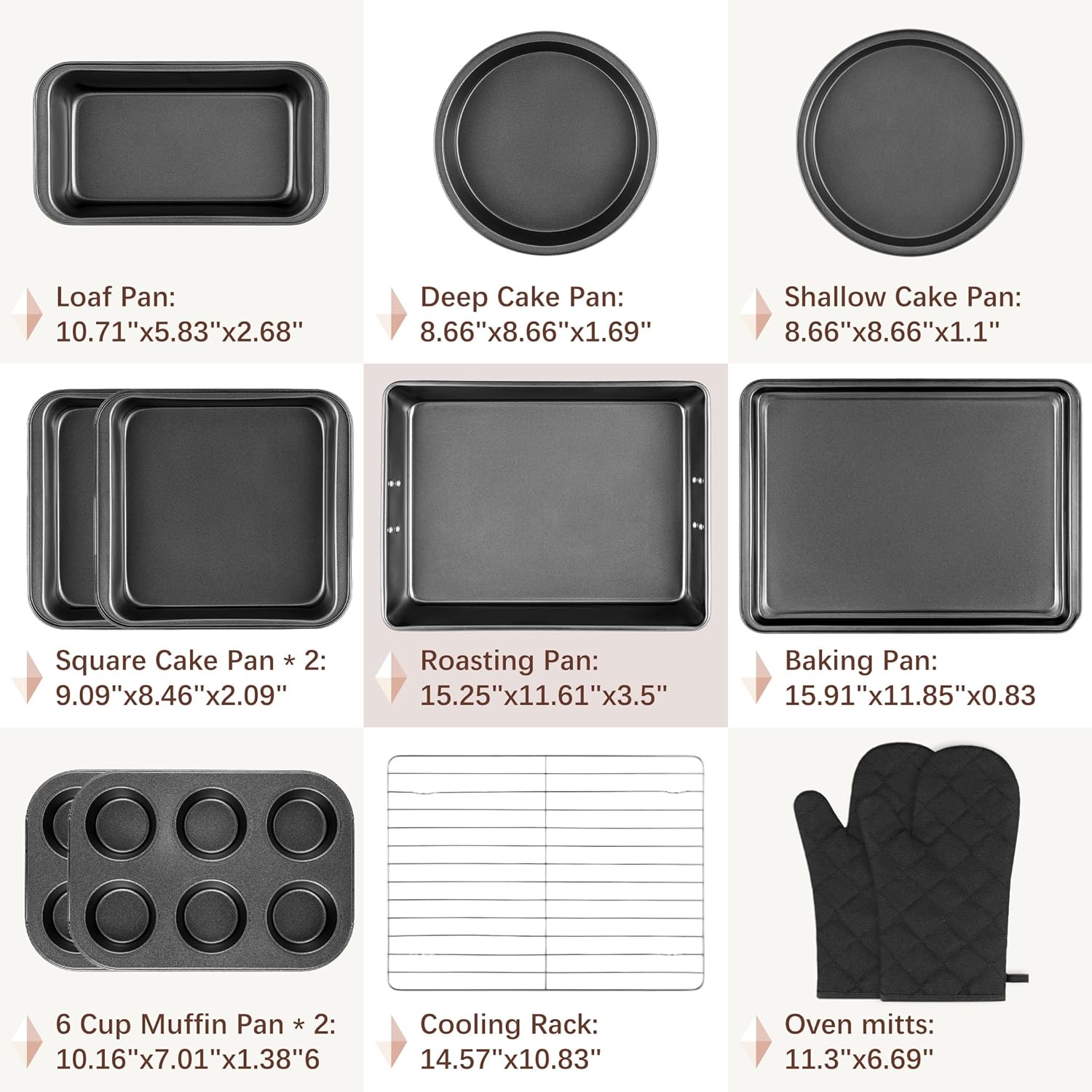 Skiennix 12PCS Nonstick Baking Pans Set - Stackable Carbon Steel Bakeware with Wider Grip & Oven Mitts