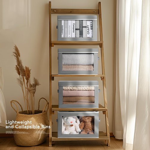 Homsorout Storage Box with Lids - 7 Pack Fabric Clear Window Storage Bins, Decorative Bins with Handles, Large Foldable Organizer for Clothes, Towel, Blanket, Sheet, Grey