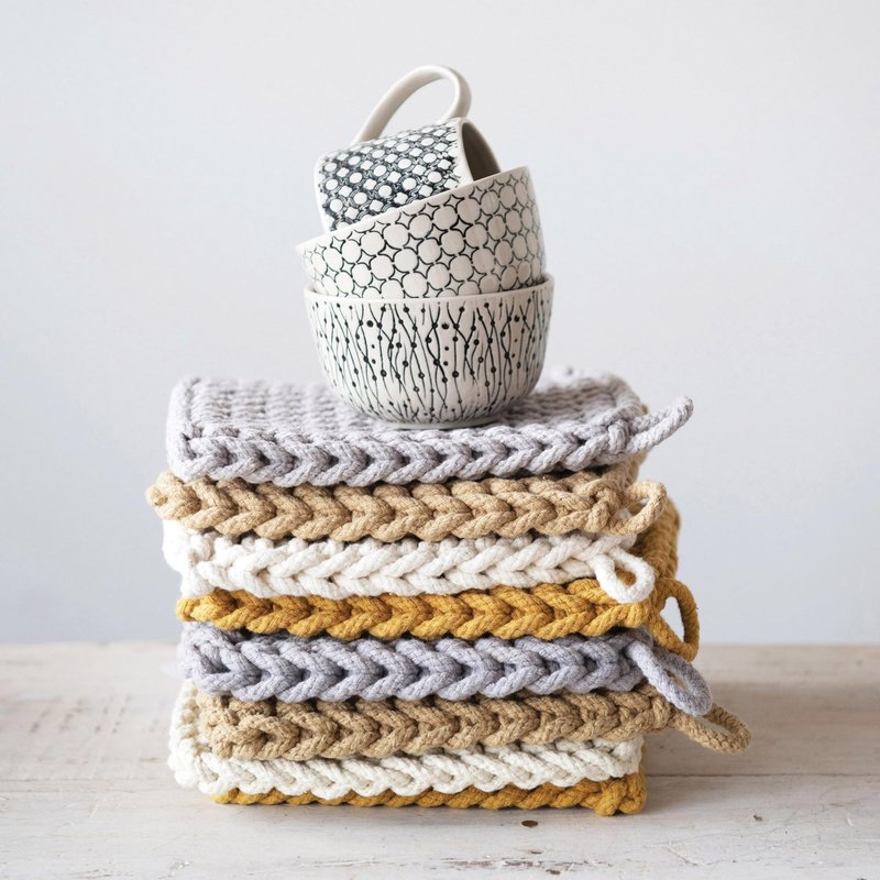 Creative Co-Op Square Cotton Crocheted Potholder, 4 Colors