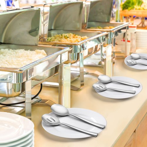 LIANYU 6 Pack Serving Spoons and Forks Set, 8.6 Inch Stainless Steel Metal Serving Utensils for Buffet Catering Banquet, Dishwasher Safe
