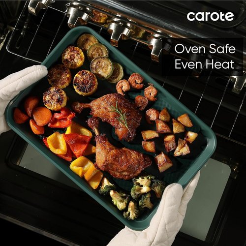 CAROTE 3-Piece Baking Pan Set - Versatile Bakeware Set with 13", 15", & 17" Cookie Sheets in Deep Olive Green