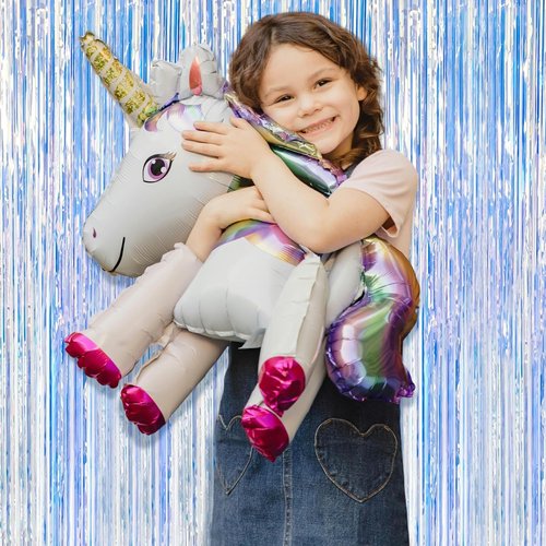 Iridescent Party Backdrop Decorations by [Brand Name] - 5 Pack Tinsel Curtain for Birthday & Graduation Events