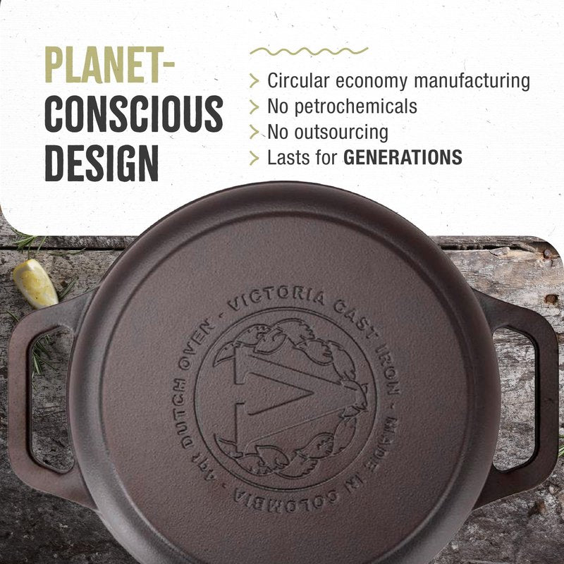 Victoria 4-Quart Cast Iron Dutch Oven with Lid and Dual Loop Handles, Seasoned with Flaxseed Oil, Made in Colombia