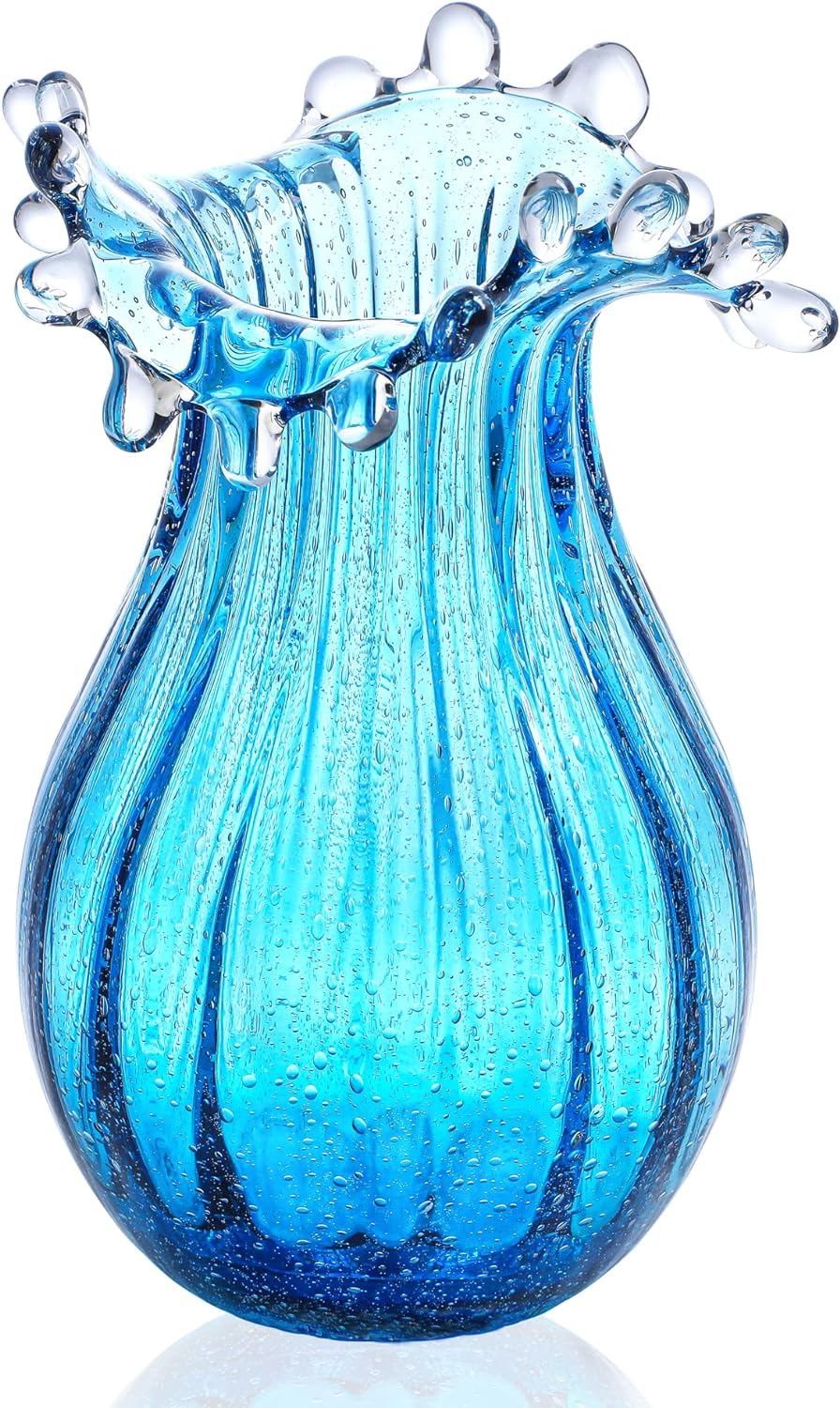 Skiennix 8-Inch Blown Glass Bubble Vase - Modern Art Flower Decor for Home & Weddings | Blue