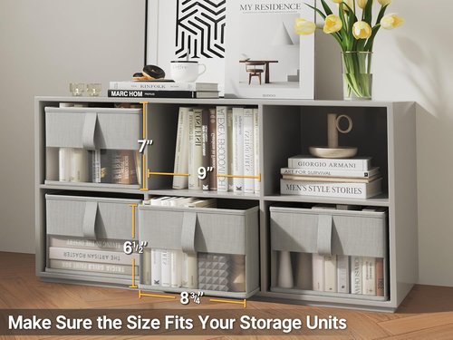 Foldable Storage Bins - Clear Window Fabric Organizers for Closet & Shelves | Odor-Free, Breathable Storage Boxes - 11.5x8.75x6.5in, Gray, 3-Pack