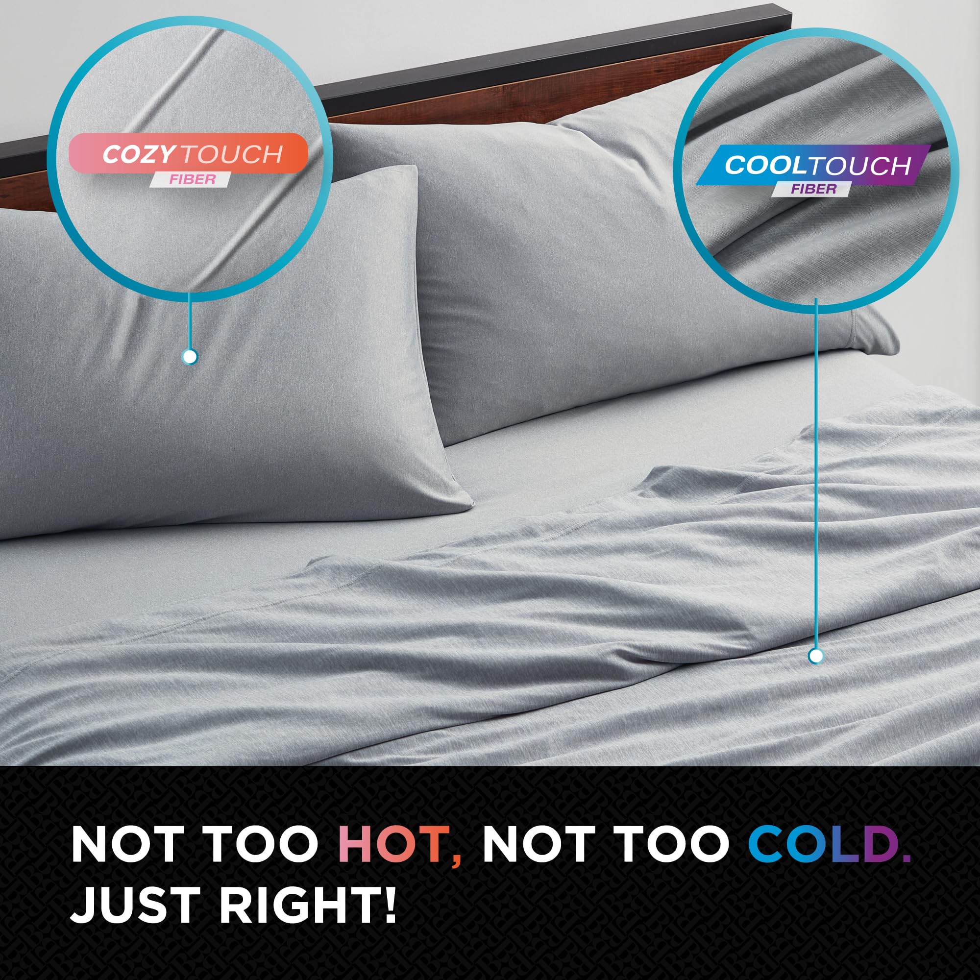 Brookstone Comfort Queen Sheet Set - Innovative Cooling Sheets for Hot Sleepers - Deep Sleep with Temperature Regulation - 4-Piece Set of Soft Flat, Fitted Sheet, & Two Pillowcases - Gray