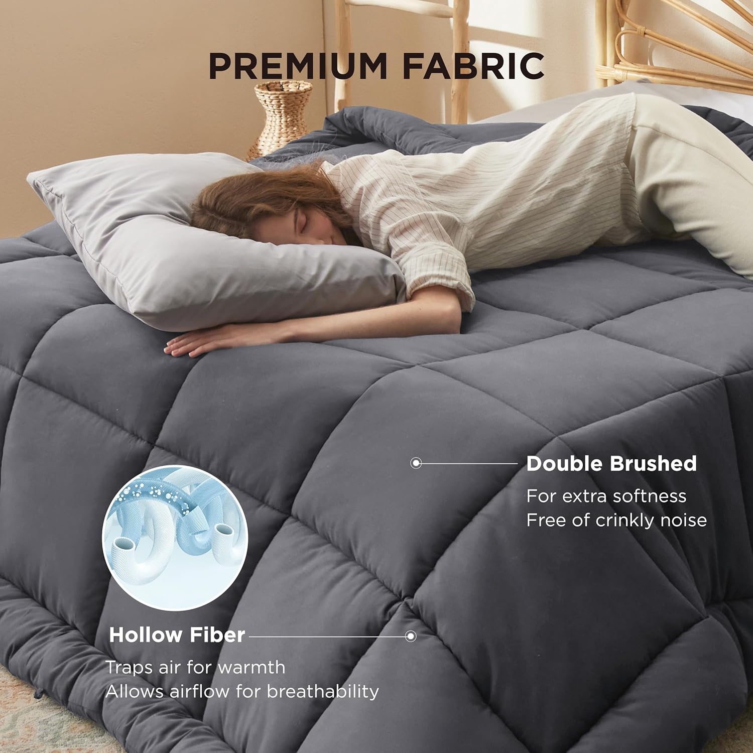 Bedsure Comforter Duvet Insert - All-Season Quilted Down Alternative Blanket, Dark Grey, Queen Plus 90x90 Inches
