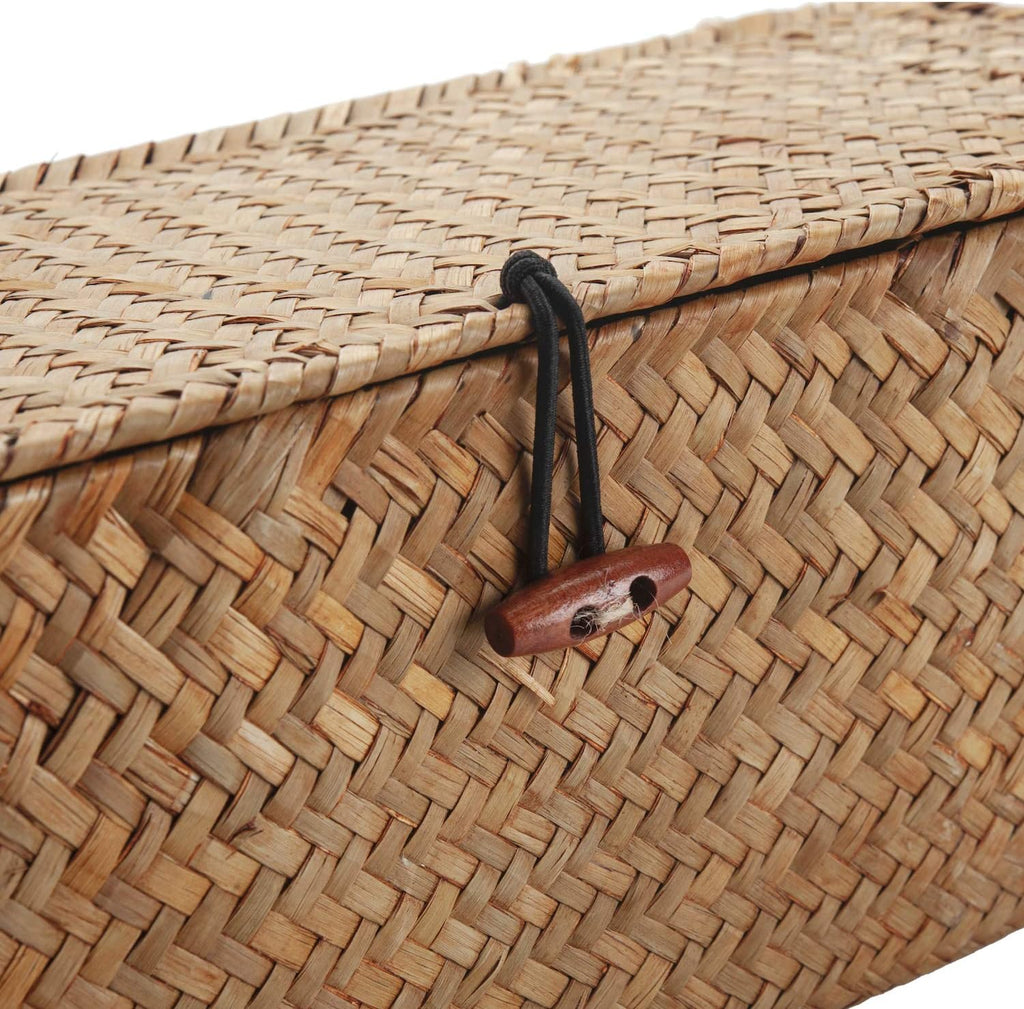 Seagrass Tank Basket - Woven Storage Basket with Lid for Organizing Snacks, Toys & More | Large 16.5" L x 5.5" W x 5.5" H