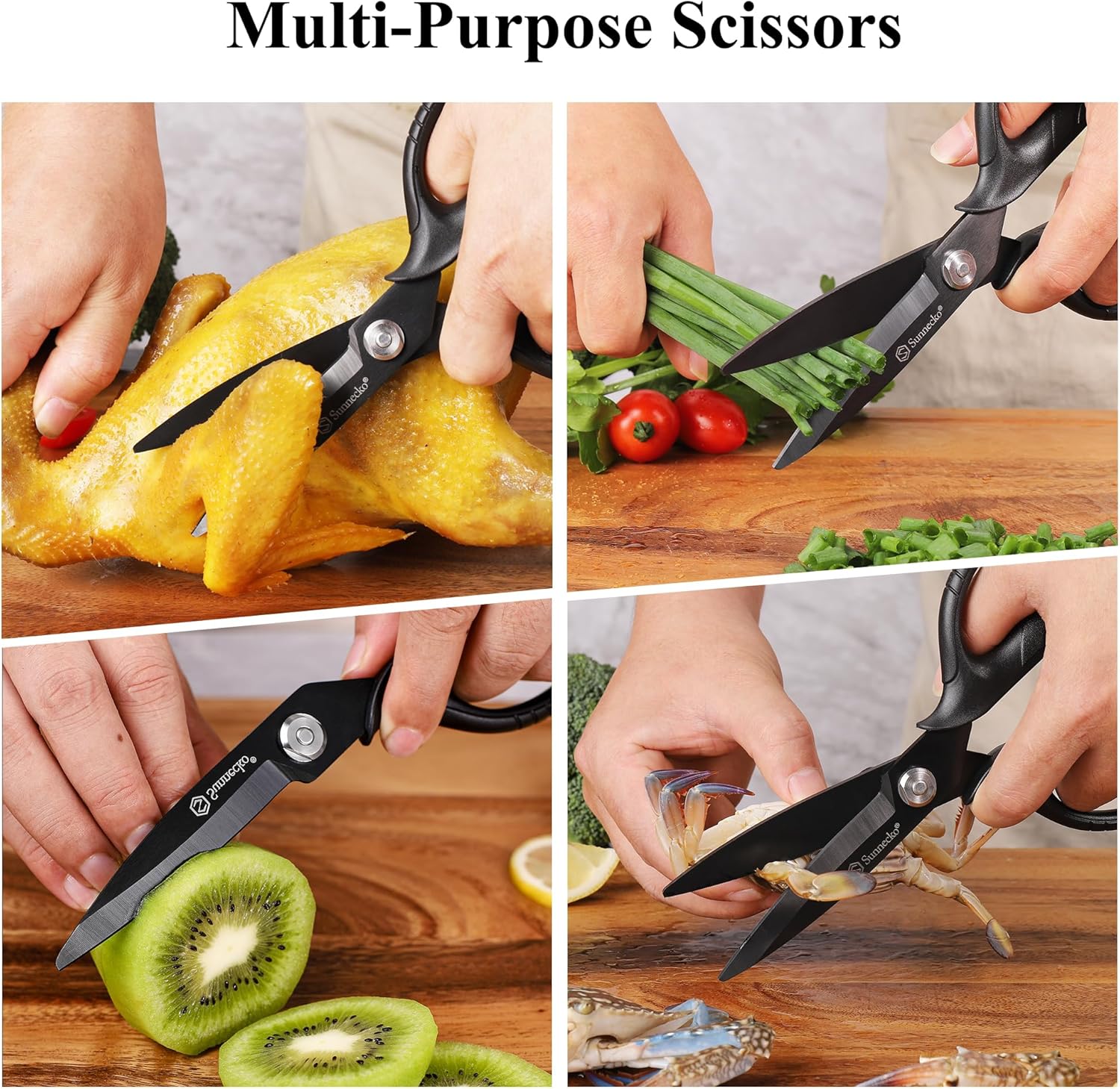 Sunnecko Heavy Duty Kitchen Scissors - Titanium Coated, Micro Serrated Blades, Detachable Design