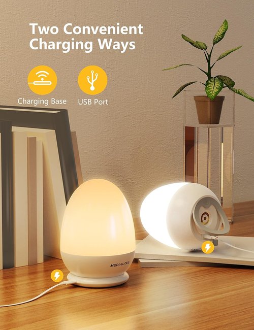 MediAcous Night Light - Dimmable Egg Design for Nursery | Touch Control & 1-Hour Timer, 200H Battery Life