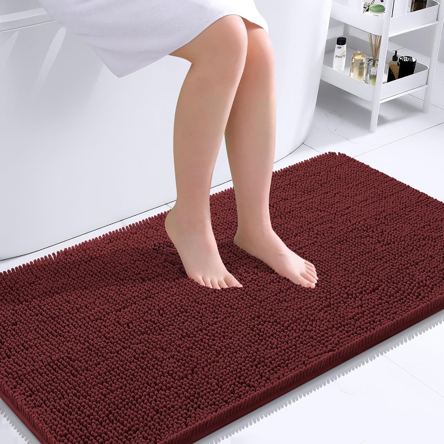 OLANLY Bathroom Runner Rugs - Soft Absorbent Chenille Mats | Quick Dry, Machine Washable, 44x24 in Andorra Red-Brown