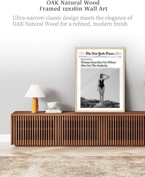 iHery Natural Oak Wood Framed Newspaper Wall Art - Trendy Retro Magazine Canvas, 12x16in | Funny Bathroom Decor