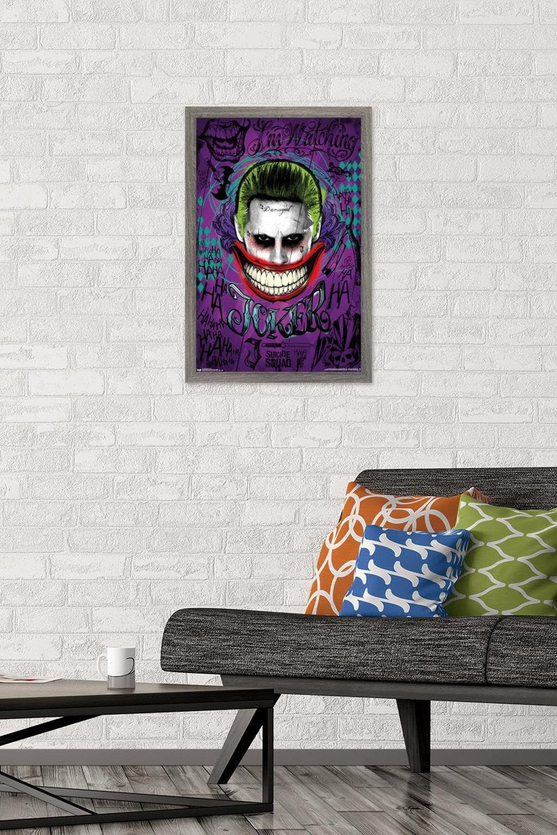 DC Comics Movie Suicide Squad - Joker Wall Poster, 22.4L" x 14.7W", Gray Framed Version
