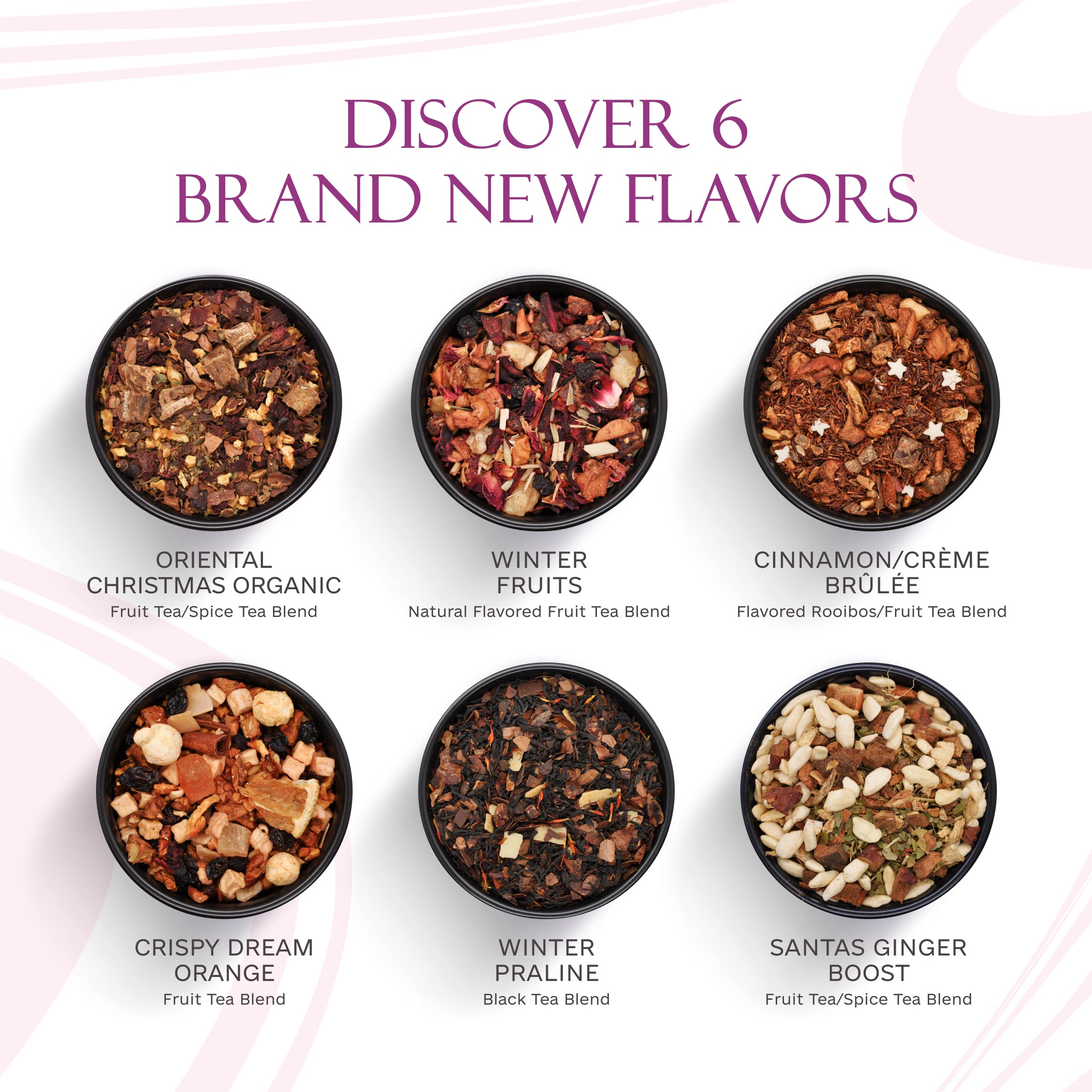 Prime Tea Festive Euphoria Collection - Winter Sampler Set - Tea Variety Loose Leaf Tea Sampler with Herbal, Fruit and Spices Blends, Flavorful Assortment - 6 Samplers - 10 Ounce