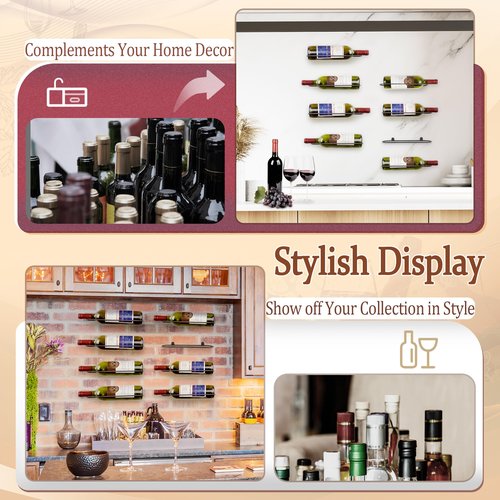 Decoeco Wall Mounted Wine Rack: Horizontal Wine Holder with Sturdy Construction - Wine Racks Display for Kitchen Bar Home Dining Décor - 8 Packs