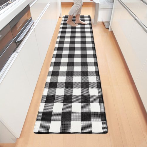 Long Kitchen Mat and Rug Anti Fatigue Mats for Kitchen Floor Runner 17.3''x71'' Black White Buffalo Plaid Runner Rug Non Slip Comfort Mat Cushion Kitchen Mat for Standing Kitchen Office Desk Laundry