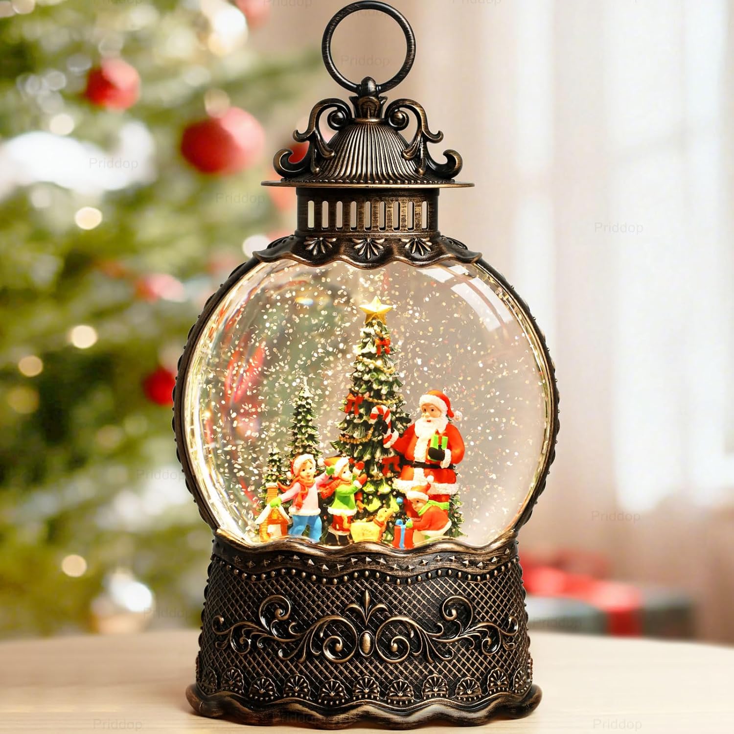 Priddop Santa Snow Globe | Musical Christmas Decoration with Glitter Snowfall - 10.6 Inch