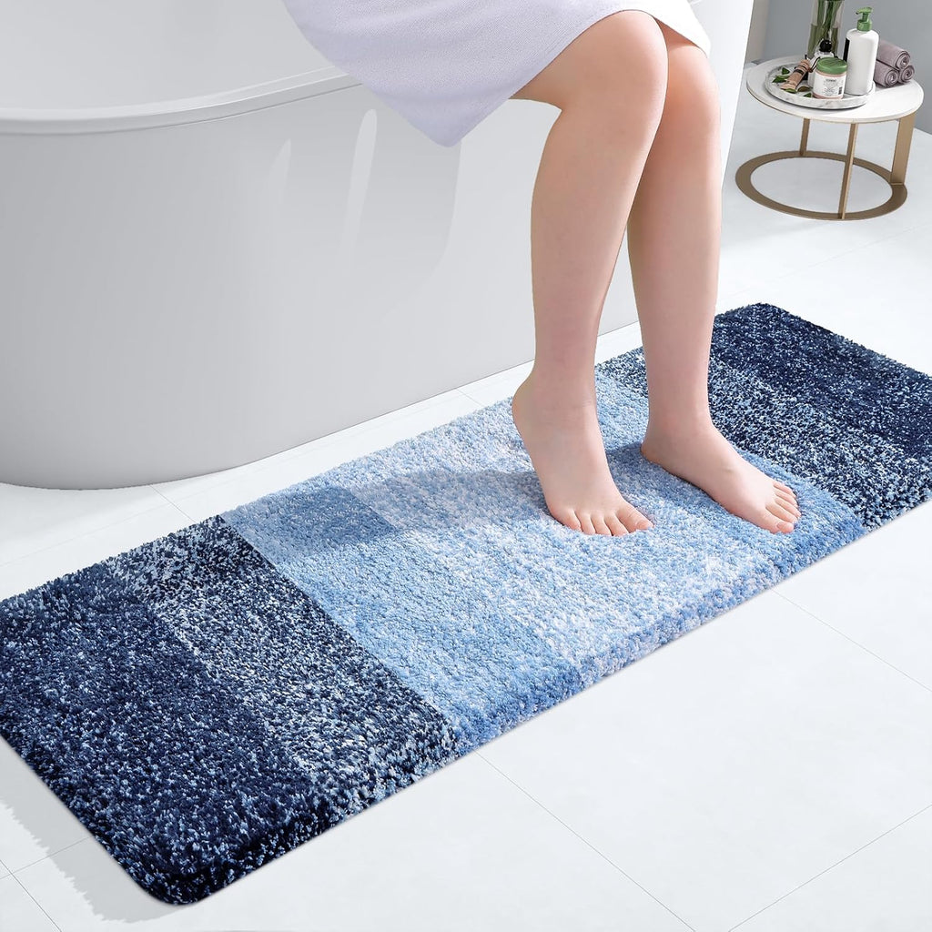 OLANLY Bathroom Runner Rugs - Extra Soft Microfiber Bath Mats | 47x17, Quick Dry, Rubber Backing, Navy