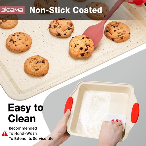 BIEAMA Nonstick Baking Pans Set - 13-Piece BPA-Free Carbon Steel Bakeware in Cream Color