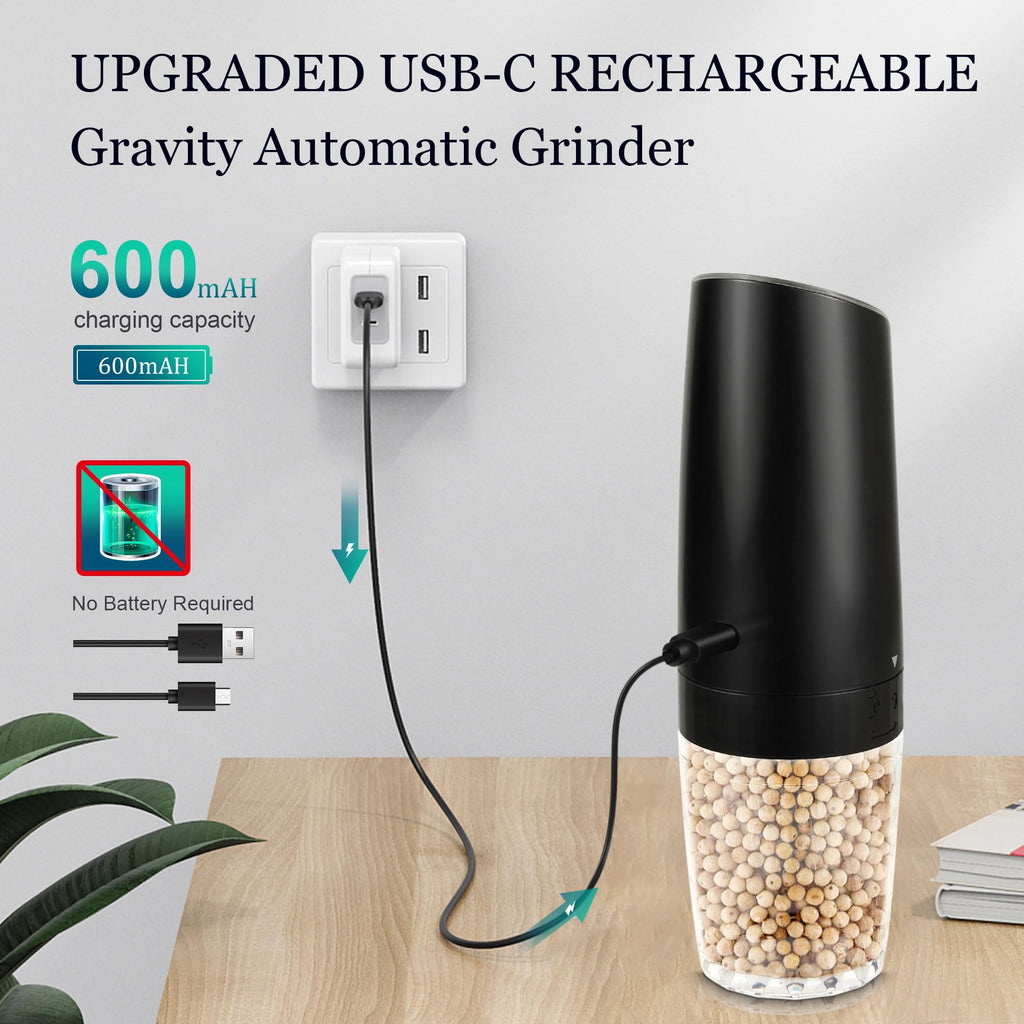 Rechargeable Salt and Pepper Grinder Set Gravity, Automatic and Refillable Salt and Pepper Shakers,Modern Spice Grinder Mill Electric,5.5oz,5 Adjustable Coarseness