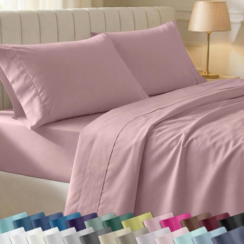 California Design Den 100% Cotton Twin Size Sheet Set - 400 Thread Count, Award-Winning Sateen Finish in Mauve