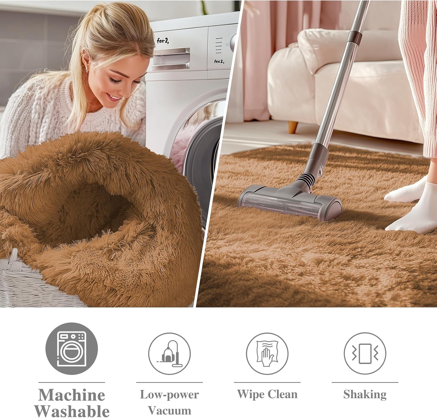 OLANLY Round Khaki Area Rug - Soft, Fluffy, Machine Washable 6 ft Circle Carpet for Bedroom & Living Room