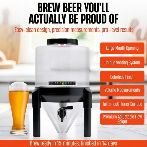 BrewDemon Conical Fermenting System - NO AIRLOCK OR SIPHON REQUIRED - Made of BPA FREE Food Grade Plastic that imparts zero unwanted flavors into your Brew!