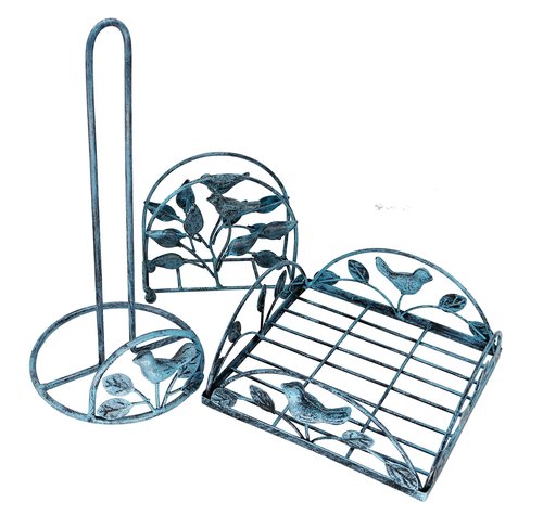 Cast Iron Bird & Tree Classic Napkin Holder/Tabletop Freestanding Tissue Dispenser, Turquoise