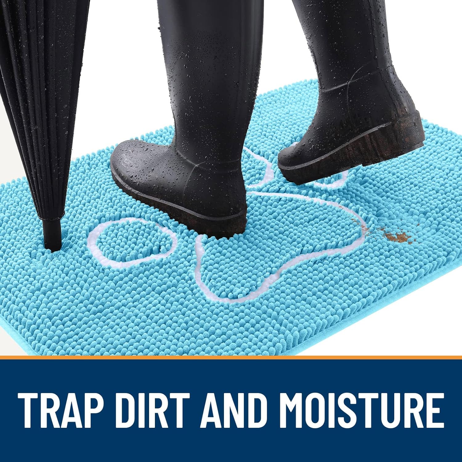 OLANLY Dog Door Mat - Absorbent Non-Slip Mud Mat for Muddy Paws | 24x16 Blue Chenille Design