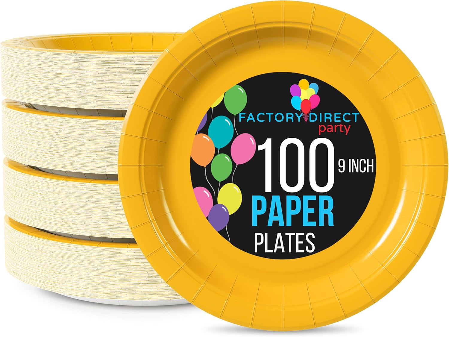 Skiennix Yellow Disposable Paper Plates - Heavy Duty 9-Inch, 100 Pcs for Parties & Birthdays