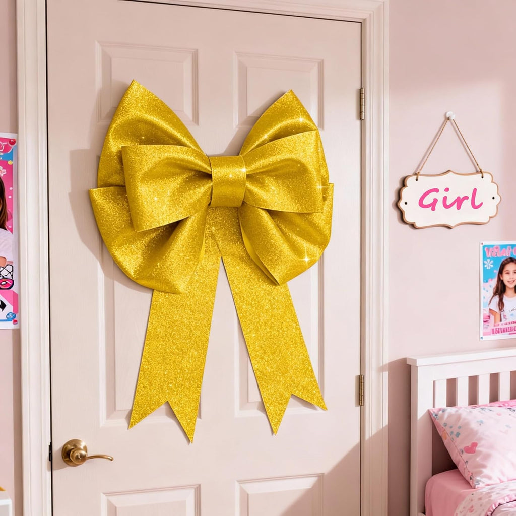 Skiennix Giant Bows - 20"x24" Gold Glitter Decorative Bows for Weddings, Parties & Gifts