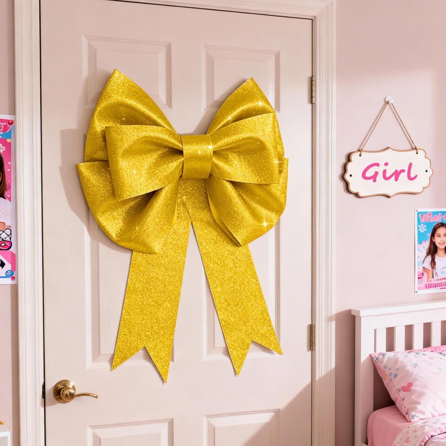 Skiennix Giant Bows - 20"x24" Gold Glitter Decorative Bows for Weddings, Parties & Gifts