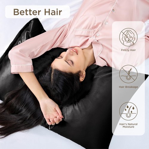 Bedsure King Size Satin Pillowcase Set of 4 - Black Silk-Like Pillow Covers for Hair & Skin | 20x36 Inches