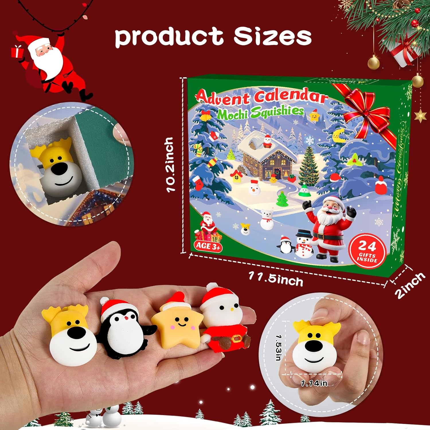 Skiennix Christmas Advent Calendar 2025 - 24 Cute Mochi Squishies for Kids | Perfect Stocking Stuffers