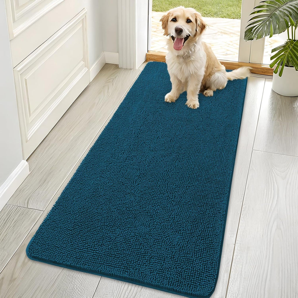 OLANLY Dog Door Mat - Absorbent Non-Slip Chenille Mat for Muddy Paws | 70x35, Atlantic Blue