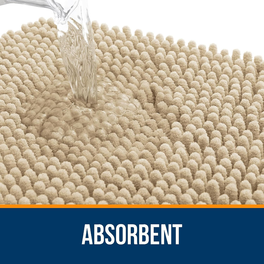 OLANLY Large Bathroom Rugs - Extra Soft Chenille Bath Mats with Rubber Backing | 47x32, Quick Dry, Beige